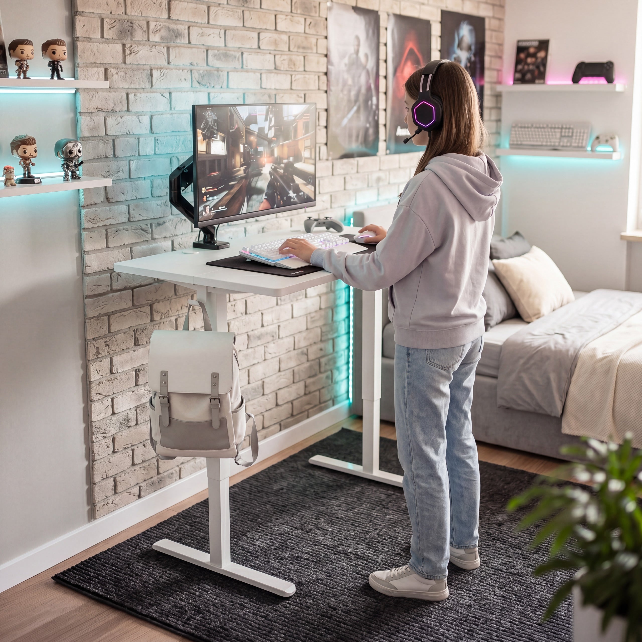 Elektrinis reguliuojamo aukščio stalas su ratukais Huzaro Hero 7.8 White