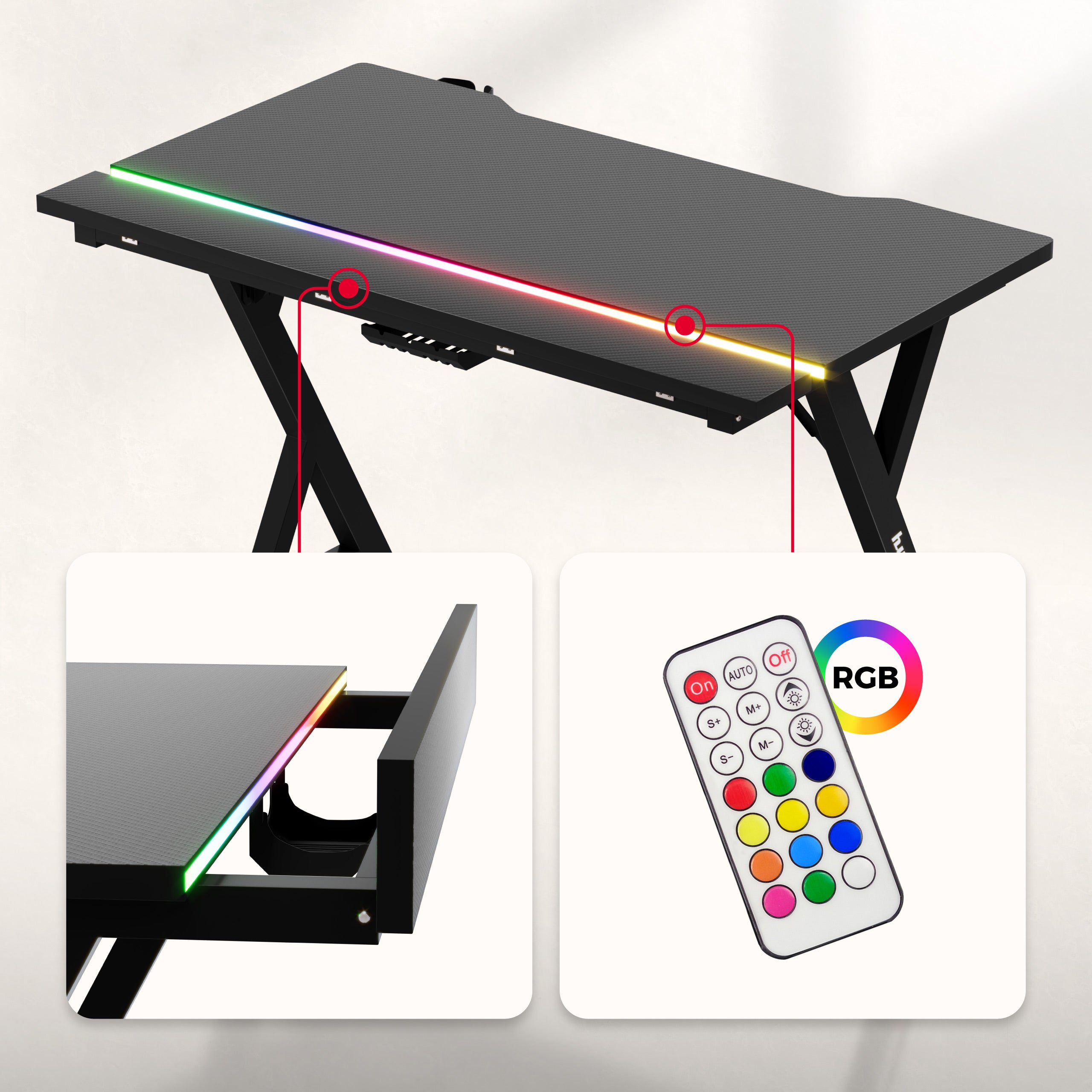 Žaidimų stalas su LED apšvietimu Hero 2.4 RGB Black