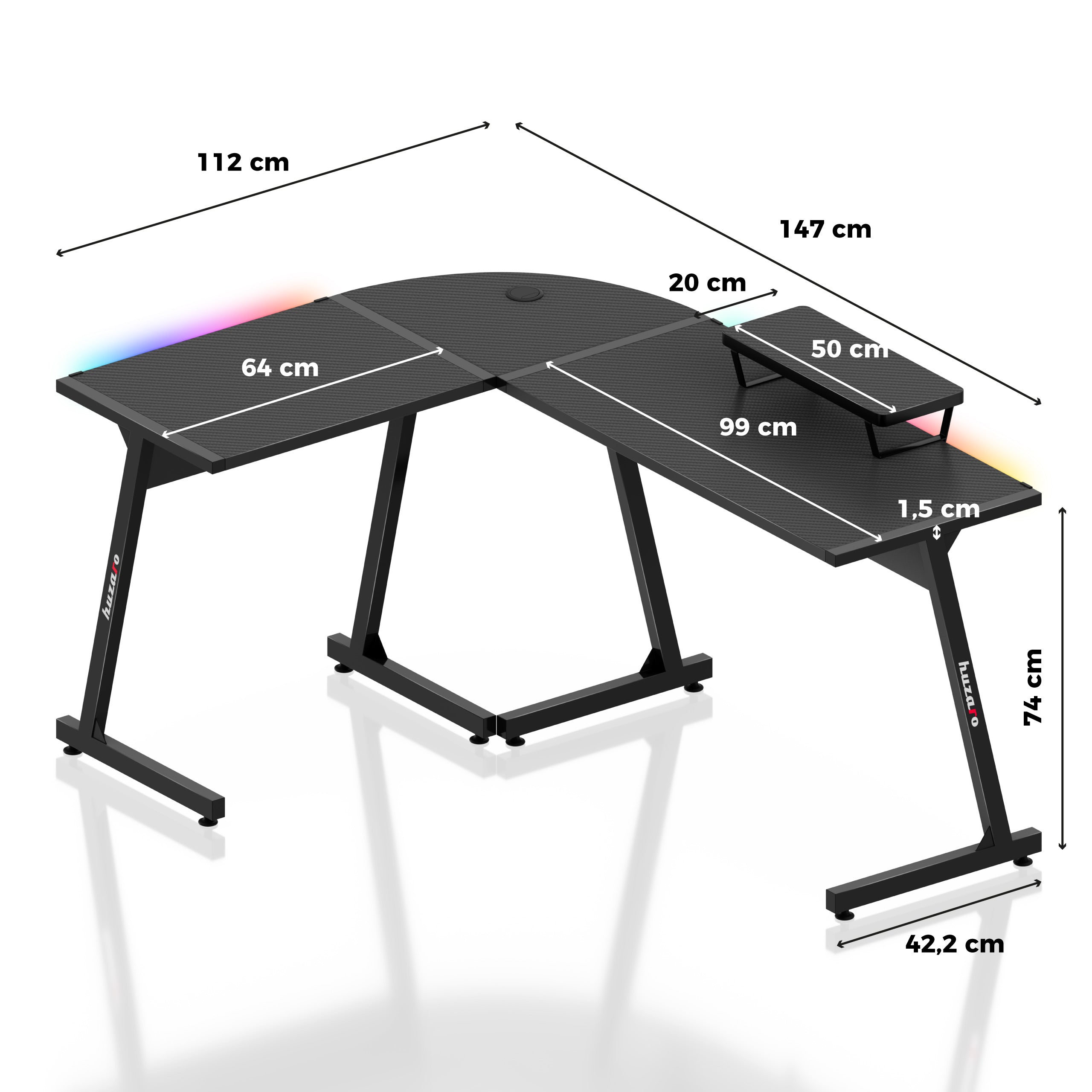 Huzaro Hero 6.0 RGB LED išmanusis žaidimų stalas