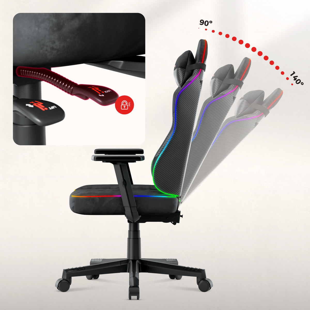 Žaidimų kėdė paaugliams Huzaro Ranger 5.7 RGB Black