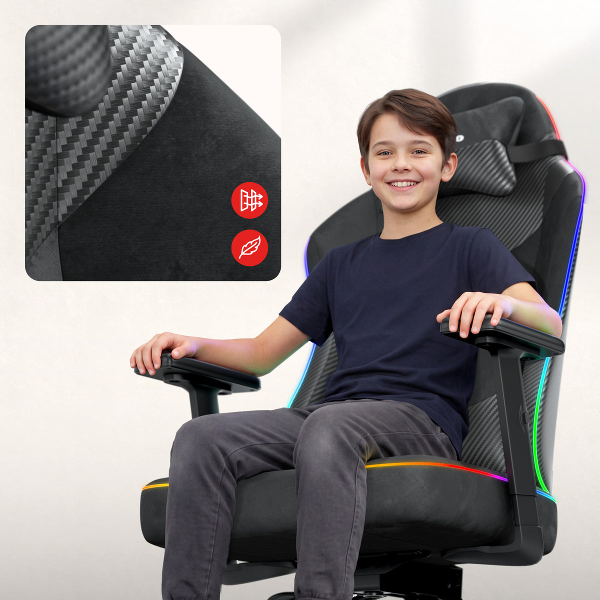 Žaidimų kėdė paaugliams Huzaro Ranger 5.7 RGB Black