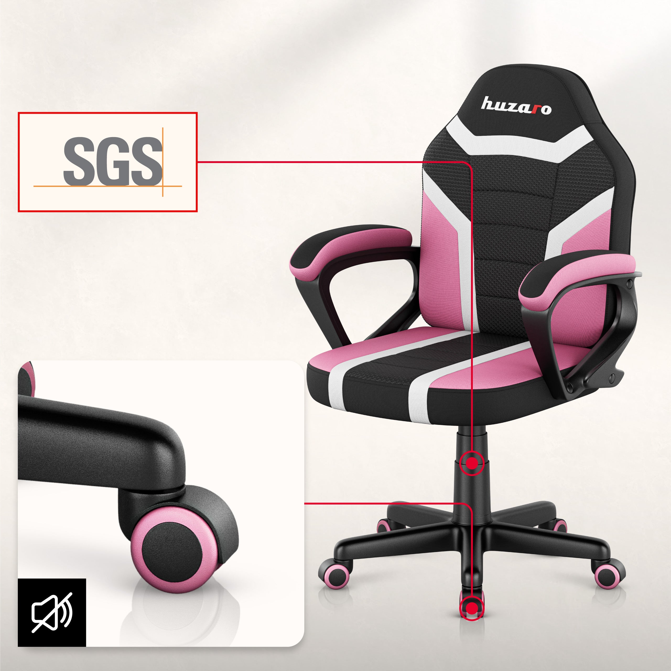 Huzaro Ranger 1.0 Pink Mesh Žaidimų kėdė vaikui