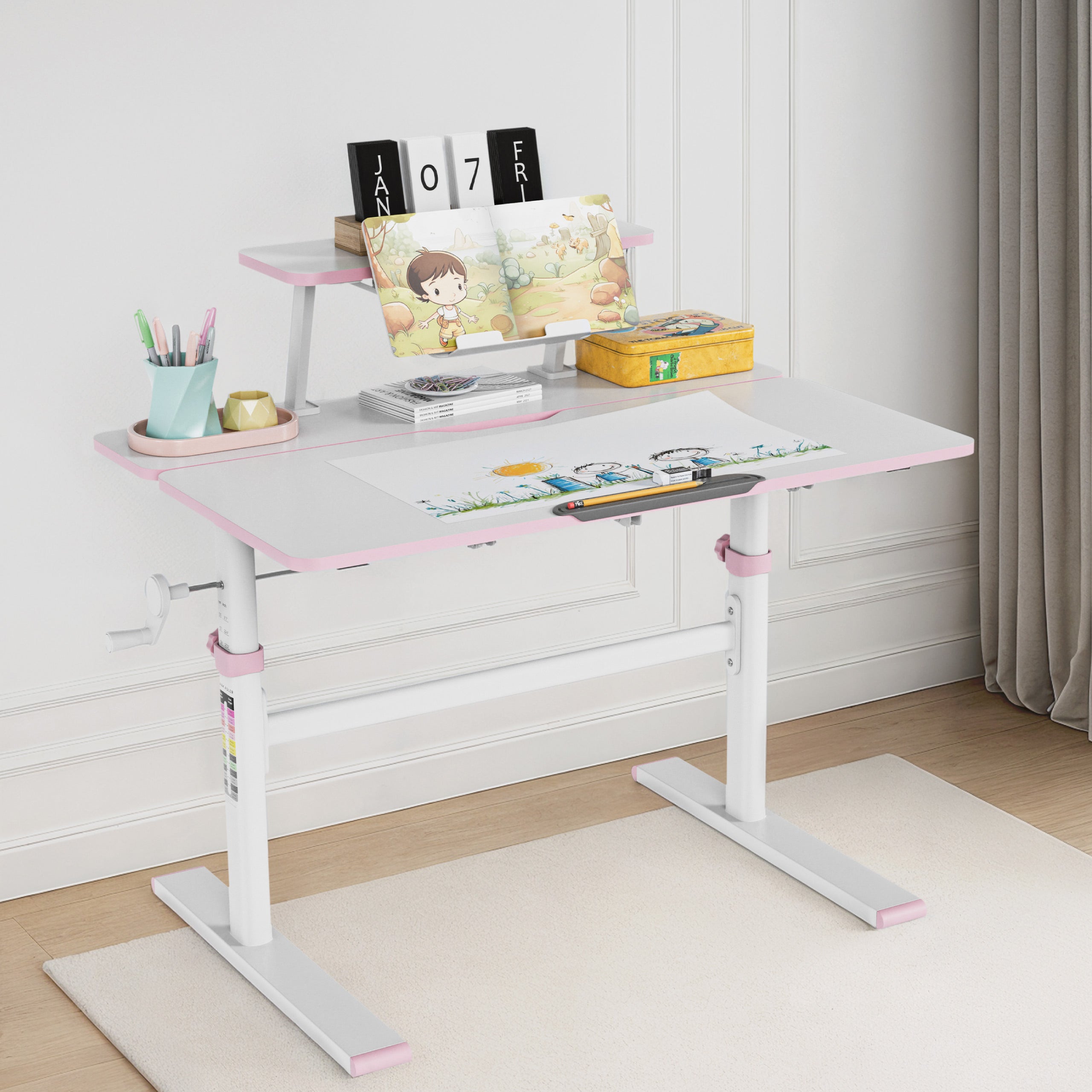 Reguliuojamas vaikiškas rašomasis stalas Mark Adler Study 3.7 Pink 90 cm