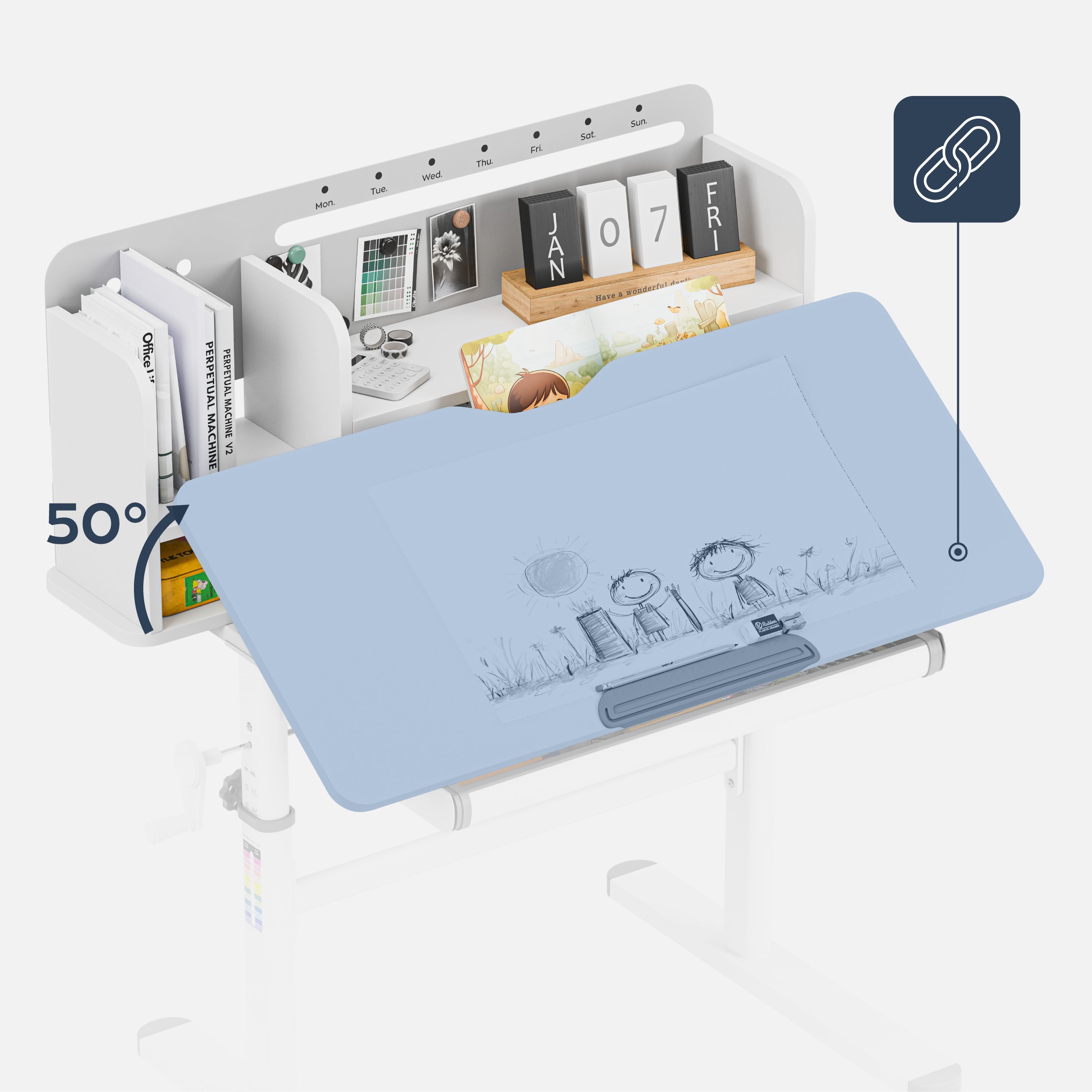 Ergonomiškas rašomasis stalas vaikams Mark Adler Study 5.0 Grey 90 cm