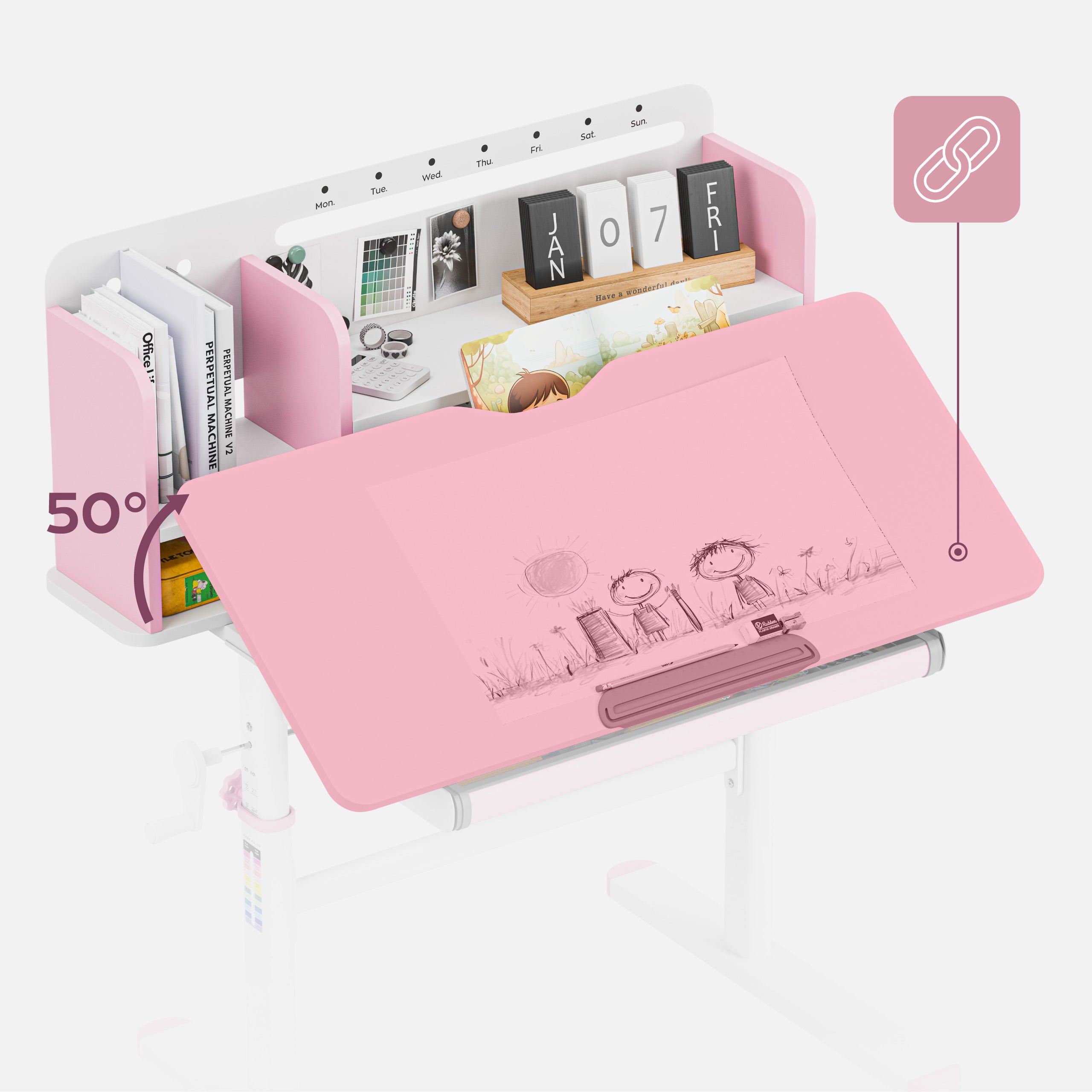 Ergonomiškas rašomasis stalas vaikams Mark Adler Study 5.0 Pink 90 cm