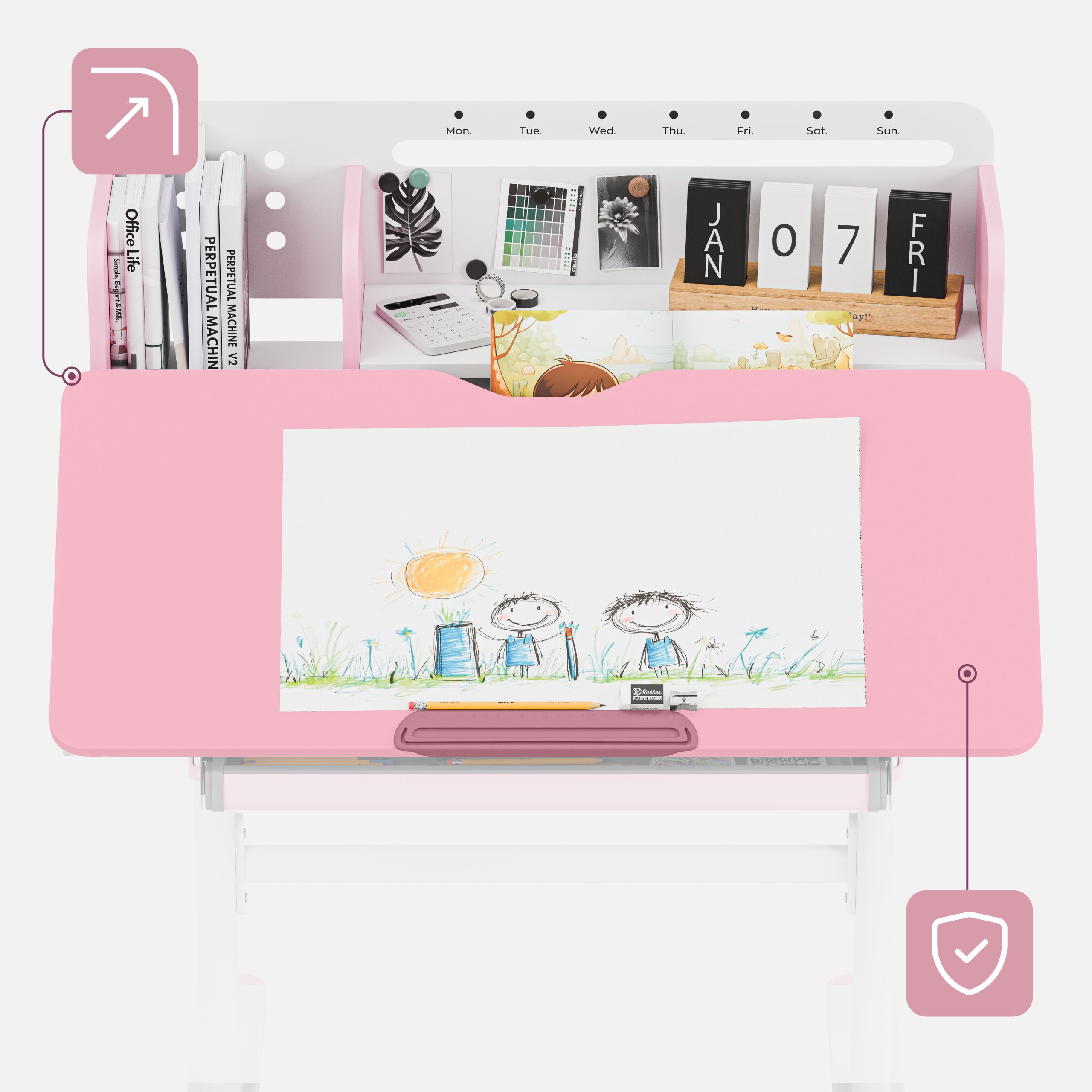 Ergonomiškas rašomasis stalas vaikams Mark Adler Study 5.0 Pink 90 cm